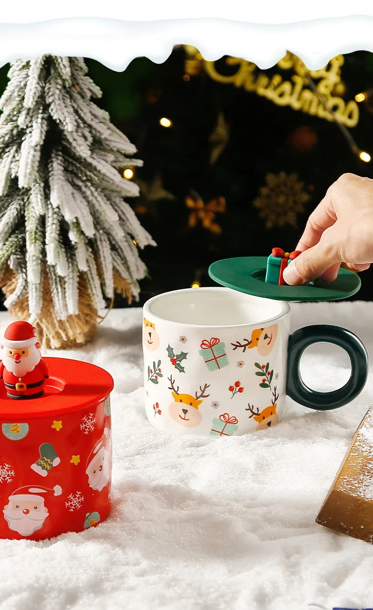 Christmas Creative Ceramic Mug Santa Claus Coffee Mugs High Beauty Drinkware Breakfast Milk Cpus Couple Water Cup Kawaii Gift