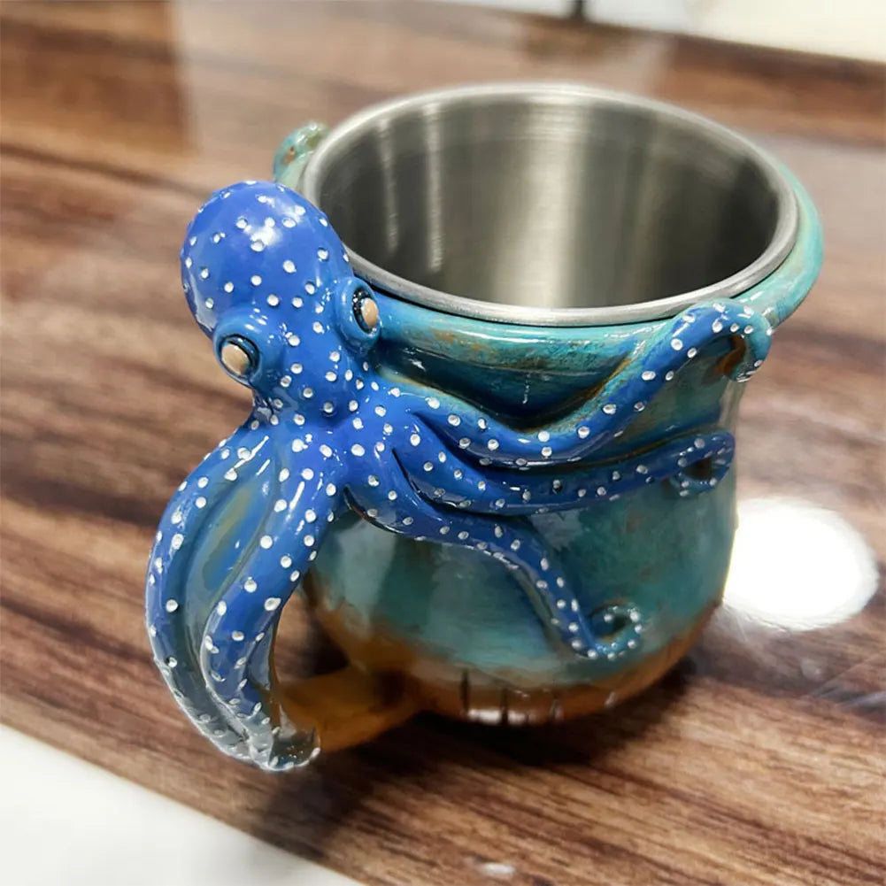 New Deep Blue Octopus Mug Handmade Statue Sea Animal Mug With Handle Novelty Coffee Milk Tea Juice Hot and Cold Drinkware Cup