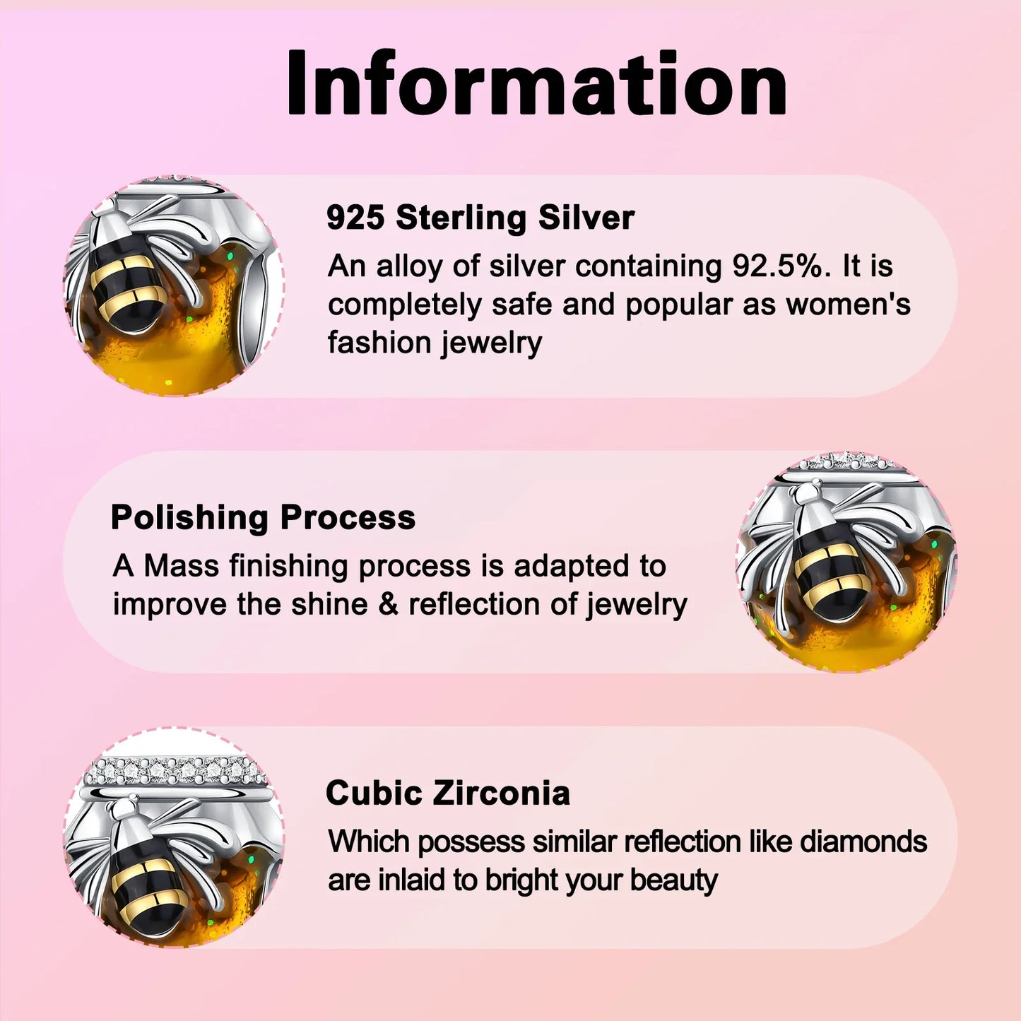 925 Sterling Silver Bee Honey jar Yellow series pandent Charm Fit Bracelet DIY Bead Ms Premium Jewelry Valentine's Birthday Gift