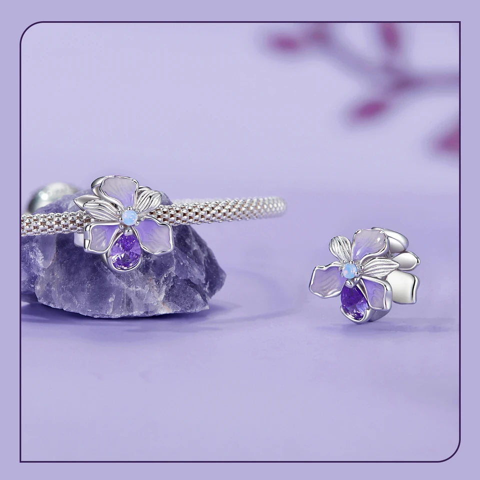Bamoer 100% 925 Sterling Silver Romantic Crystal Butterfly Iris Charm For Women Fit Bracelet DIY Necklace Fine Jewelry Gift