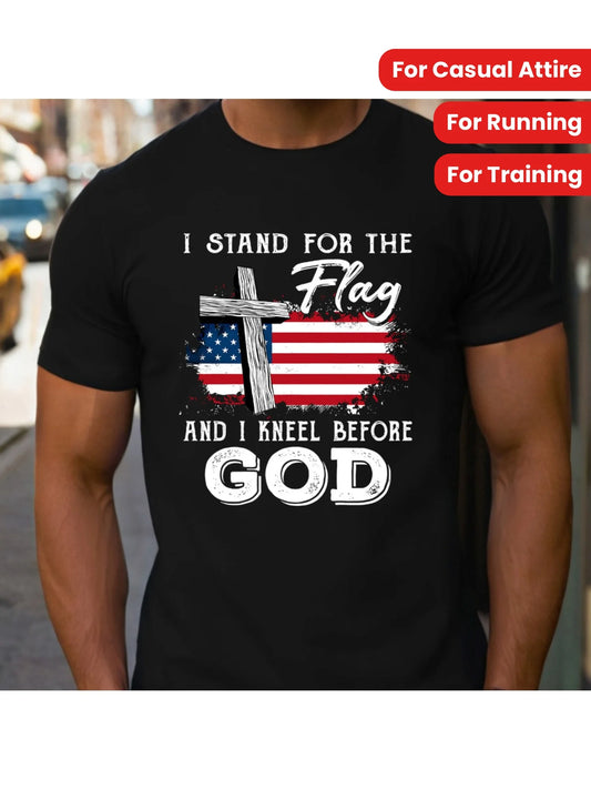 Men's T-shirt - Patriotic American Flag Design Casual Round Neck