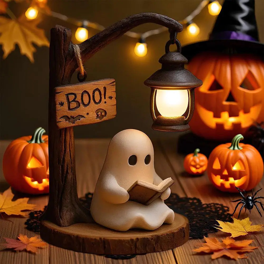 Cute Ghost Reading Light 3D Resin Ghost Desktop Night Light Ornament Warm And Glowing Halloween Home Interior Decoration