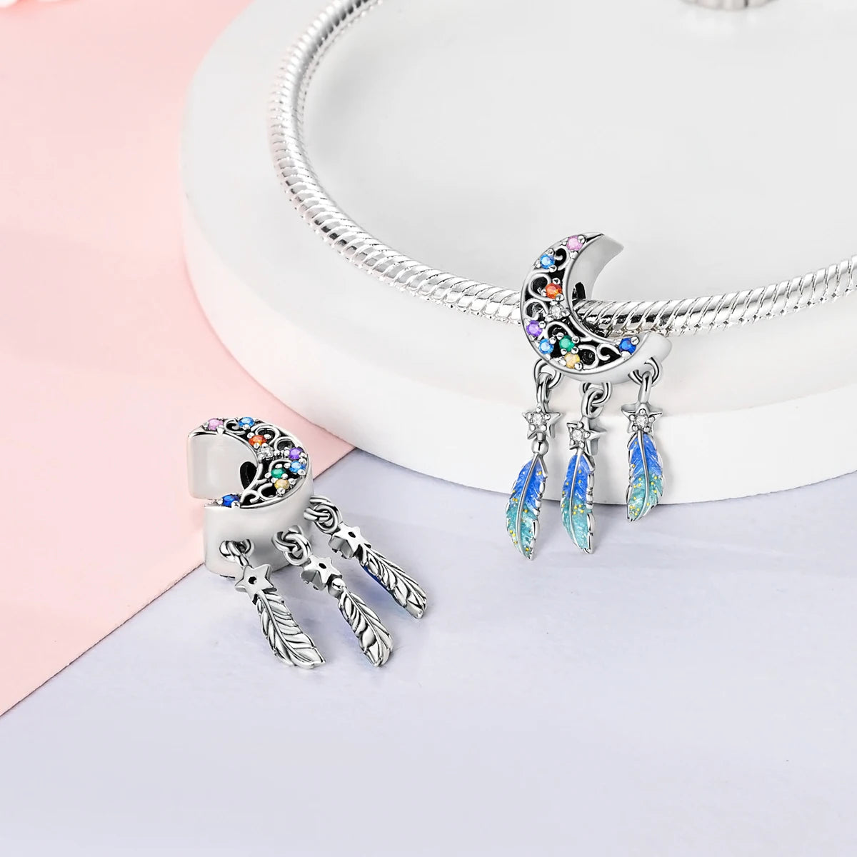 Original Charms 925 Silver Plated Bee Moon Star Pendant Fit Bracelet Making For Woman Fashion Jewelry