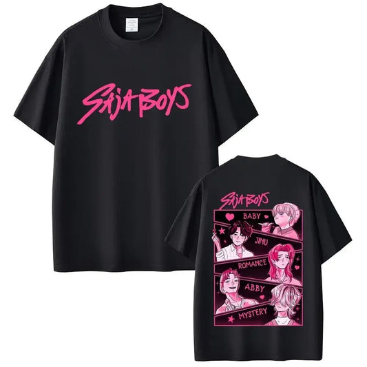 KPop Demon Hunters Rumi Mira Zoey Saja Boys Derpy Tiger Double Sided Print T-shirts