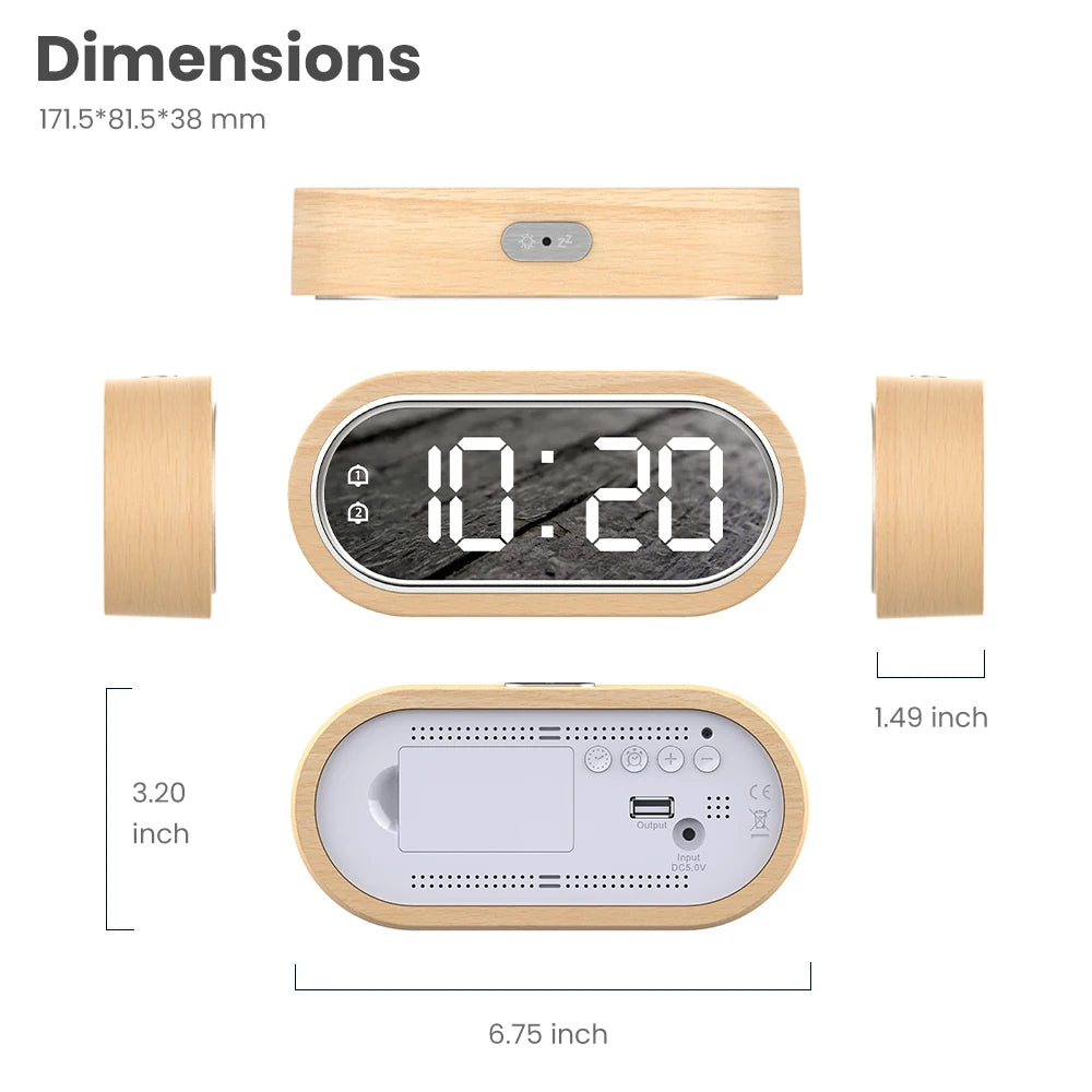 FanJu Digital Clock Alarm Snooze Table Thermometer Electronic USB charger LED Wooden Watch Living room Desk Clocks AAA Powered