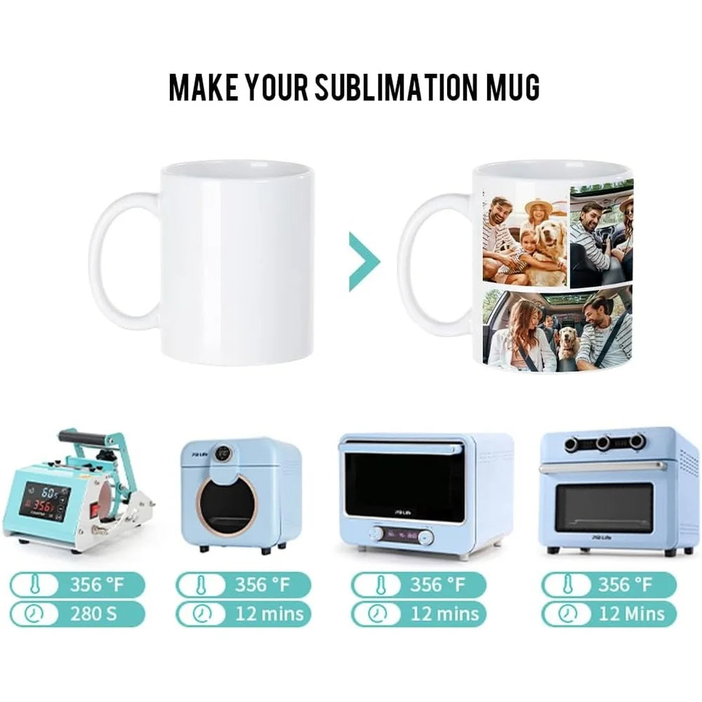 8 Pack 11oz White Sublimation Coffee Mugs Blank Ceramic Cups Custom Design Printing Gift Ideas Bulk
