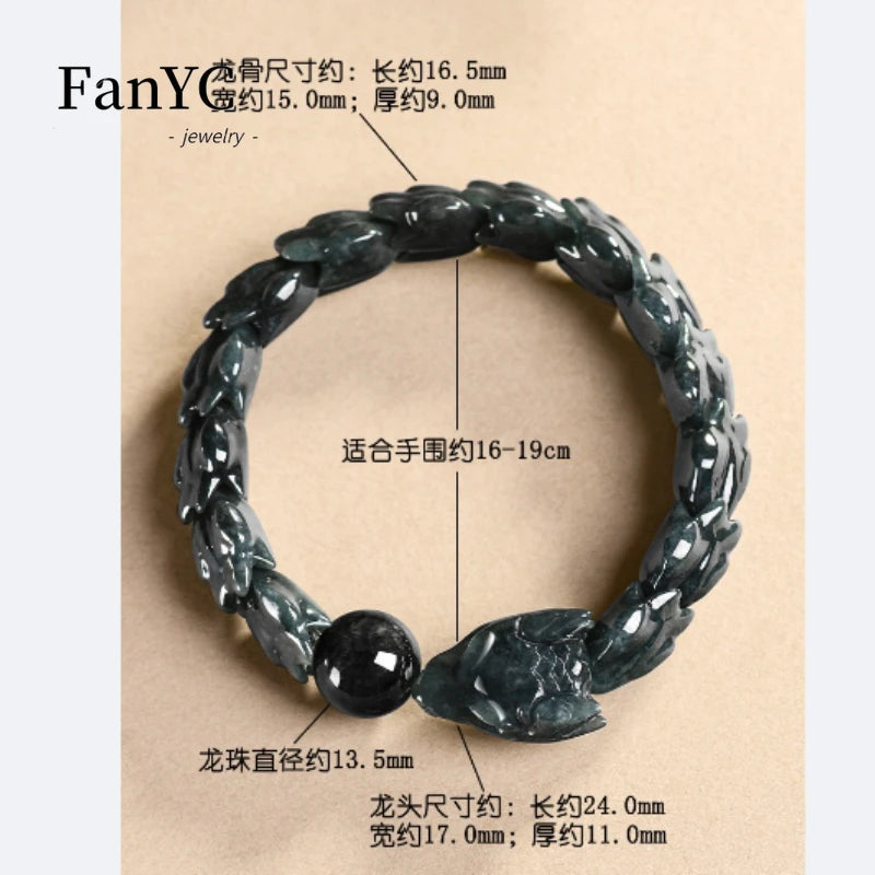 High-end Natural Burmese Jadeite Dragon Bone Bracelet with Exquisite Carving Fashionable Jewellery Gift for Men and Women