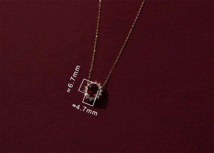 Metiseko 925 Sterling Silver Ruby Colour Chain Necklace Garnet Red Cubic Zirconia Retro Style Necklace Waterproof for Women
