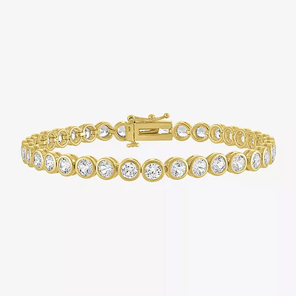 925 Sterling Silver 14k Gold Plated Tennis Chain Bracelets Elegant Lab Diamond Moissanite Bezel Jewelry Anniversary US Warehouse