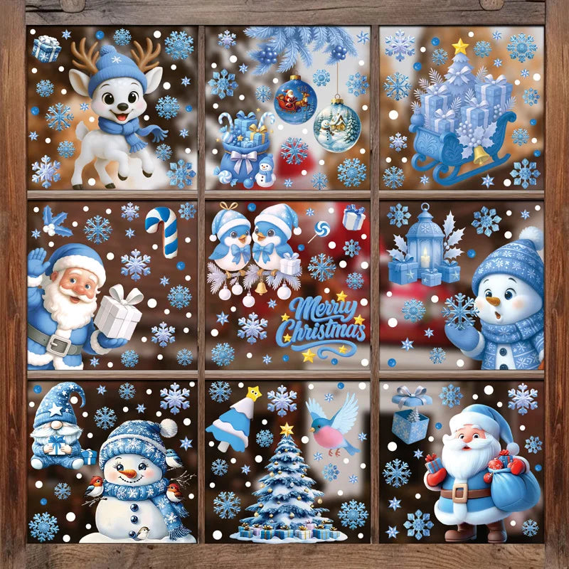 Christmas Window Stickers Winter Snowman Santa Claus Snowflake Reindeer Static Electricity Stickers Ornaments Xmas Home Decor