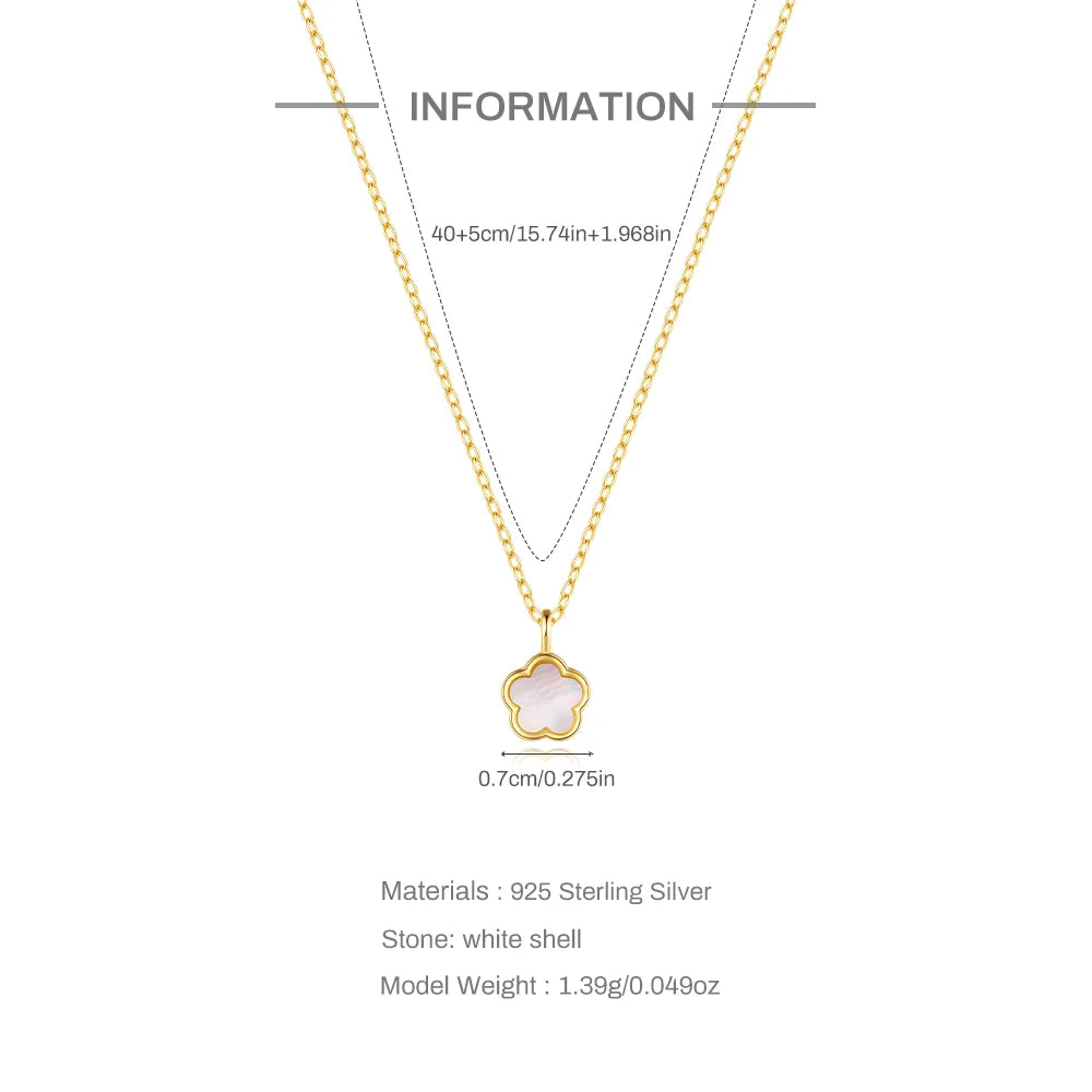 LENNIK 100% 925 Sterling Silver Women necklace plated with Exquisite five petal flower hollowed out white shell zircon plata 925