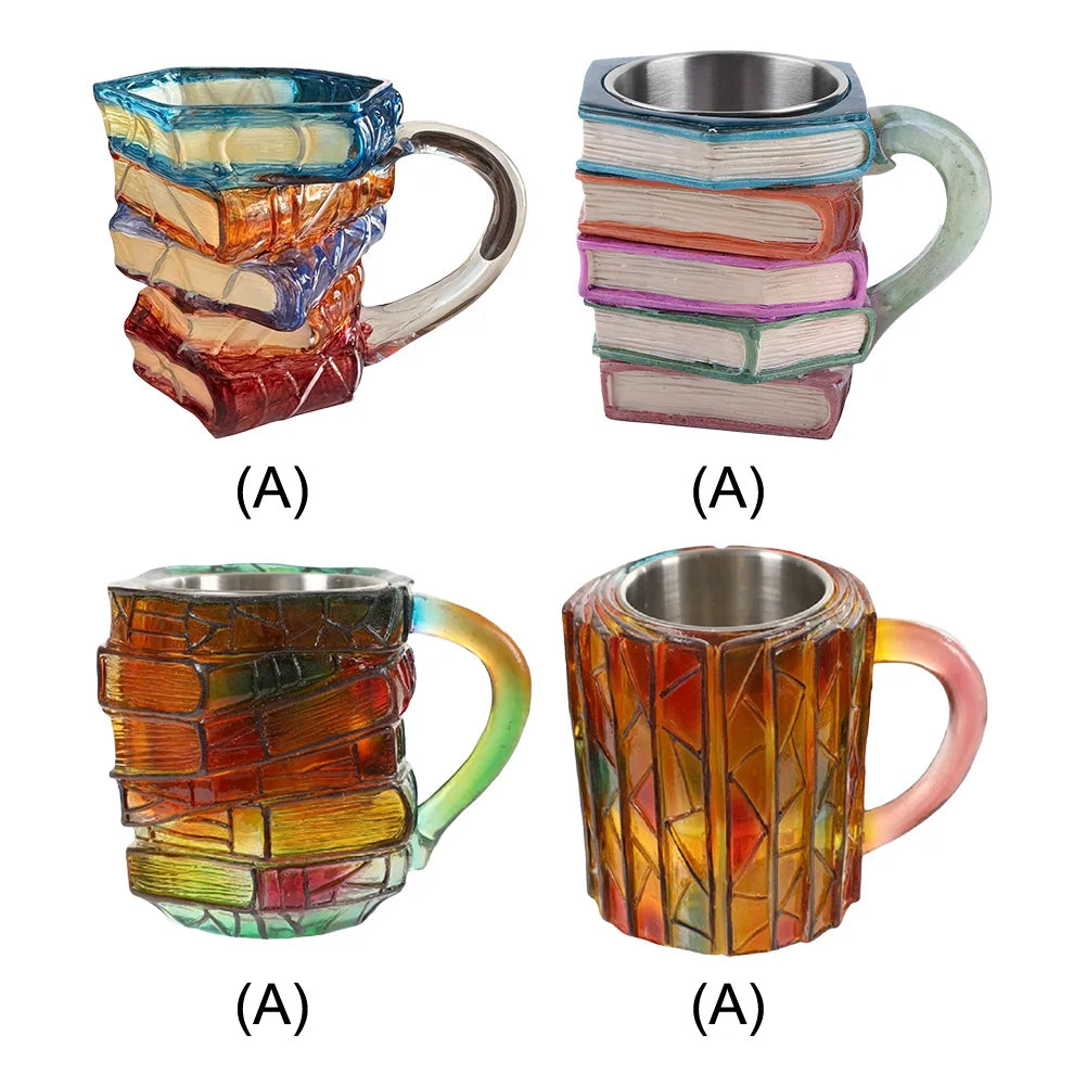 3D Painted Book Mug Wear Resist Unique Handmade Drink Cup Multi-Purpose Novelty Water Mug for Beer Wine Juice Tea Coffee