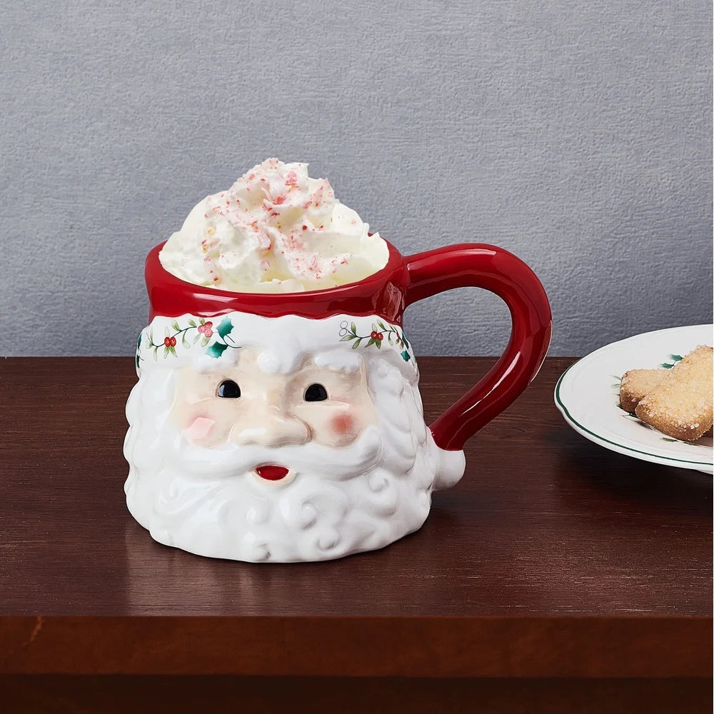 Winterberry Stoneware Santa Mug 16oz Holiday Coffee Tea Hot Chocolate Ceramic Gift Christmas Kitchen Decor Festive Tableware