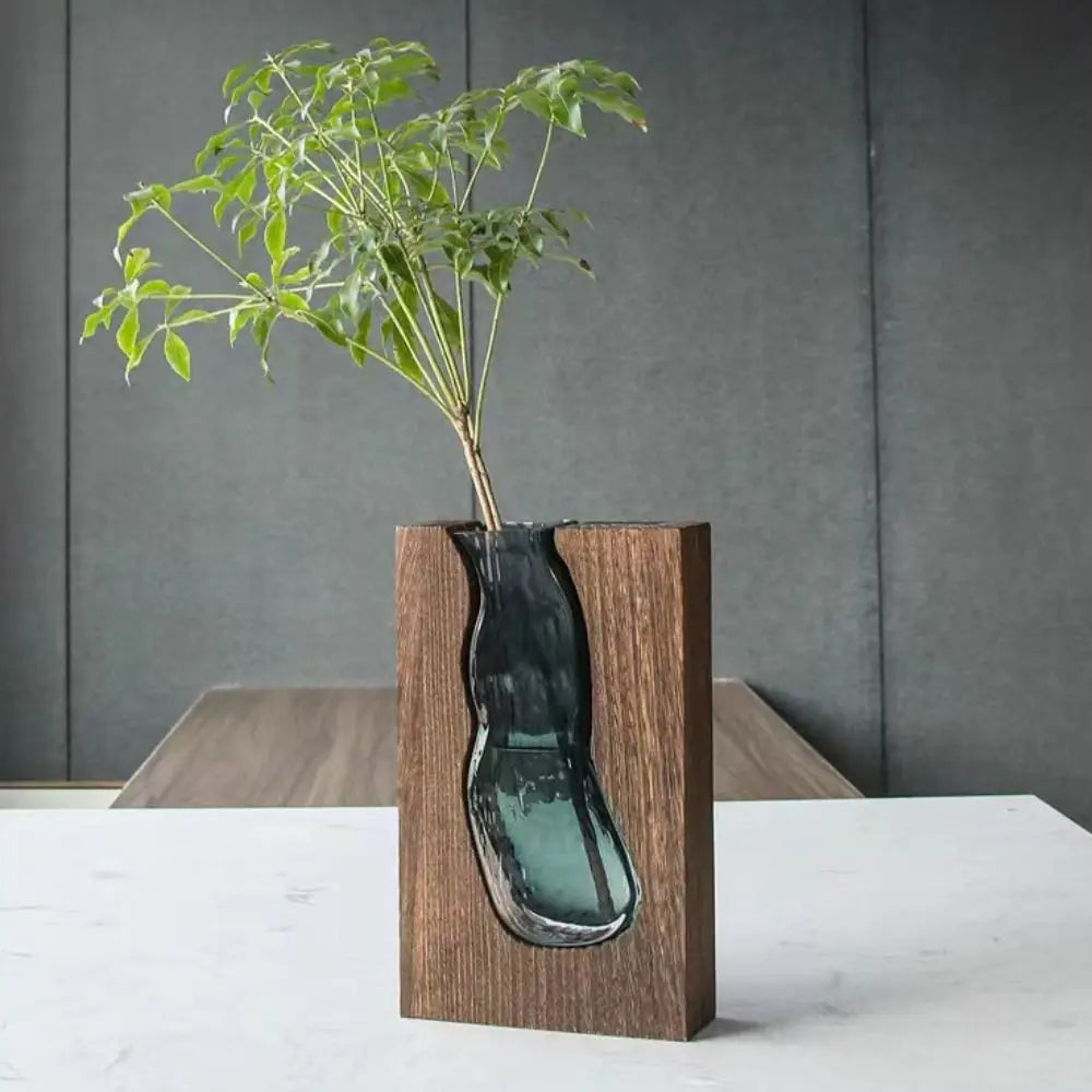 Flower Arrangement Bottle Wooden Glass Vase Creative Modern Hydroponic Flower Holder Exquisite Transparent Flower Pot Homestay