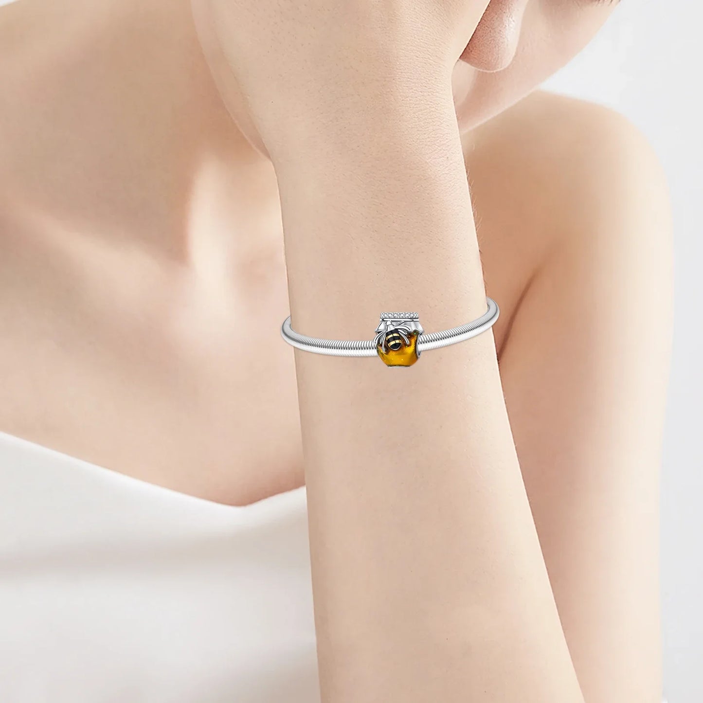925 Sterling Silver Bee Honey jar Yellow series pandent Charm Fit Bracelet DIY Bead Ms Premium Jewelry Valentine's Birthday Gift