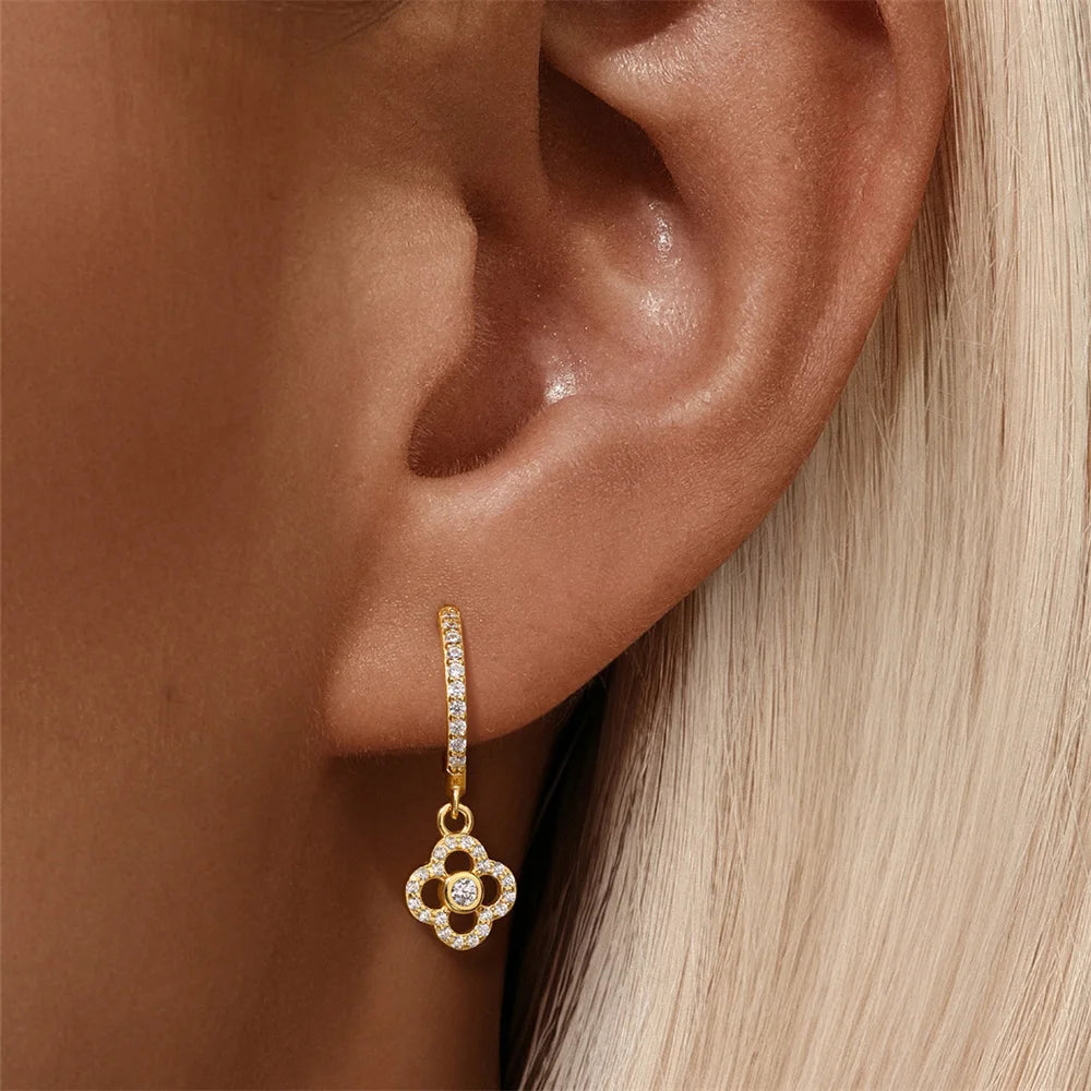 ROXI 925 Sterling Silver luxury leaf Design zircon Charms hoop earrings for women Shiny Zircon Wedding Party jewelry gift plata