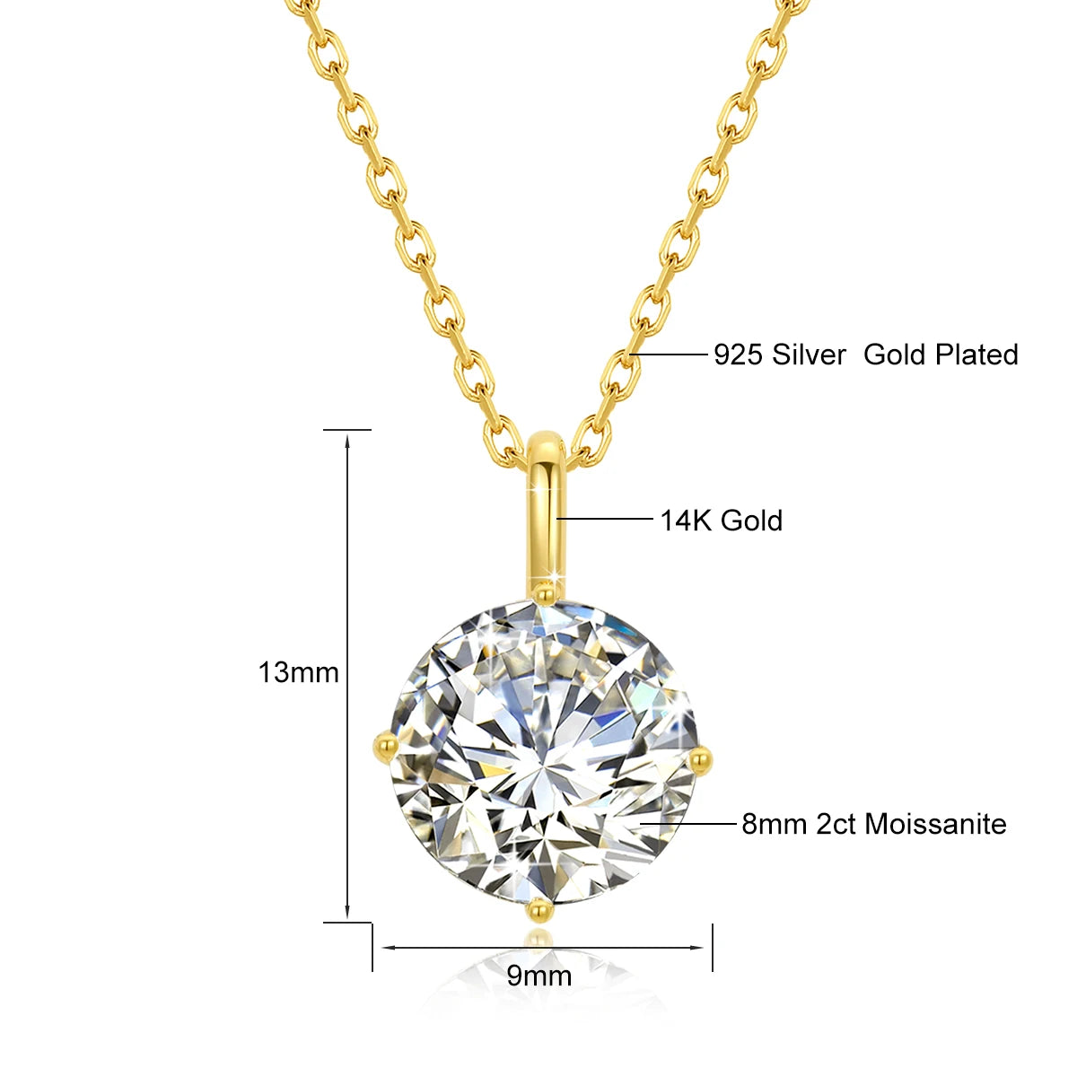 Oval Cut Moissanite Diamond Pendant 14K Gold for Women 2CT 3CT D VVS1 100% Au585 Necklaces for Anniversary Gifts Classic Jewelry
