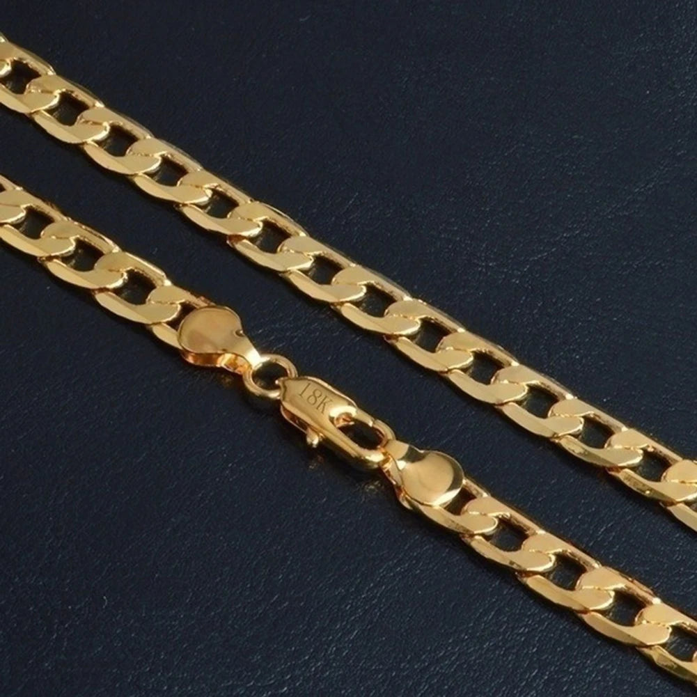 Men 18K Gold Necklace Fashion Men 18K Gold Necklace Cuban Chain Necklace For Men Jewelry Gifts