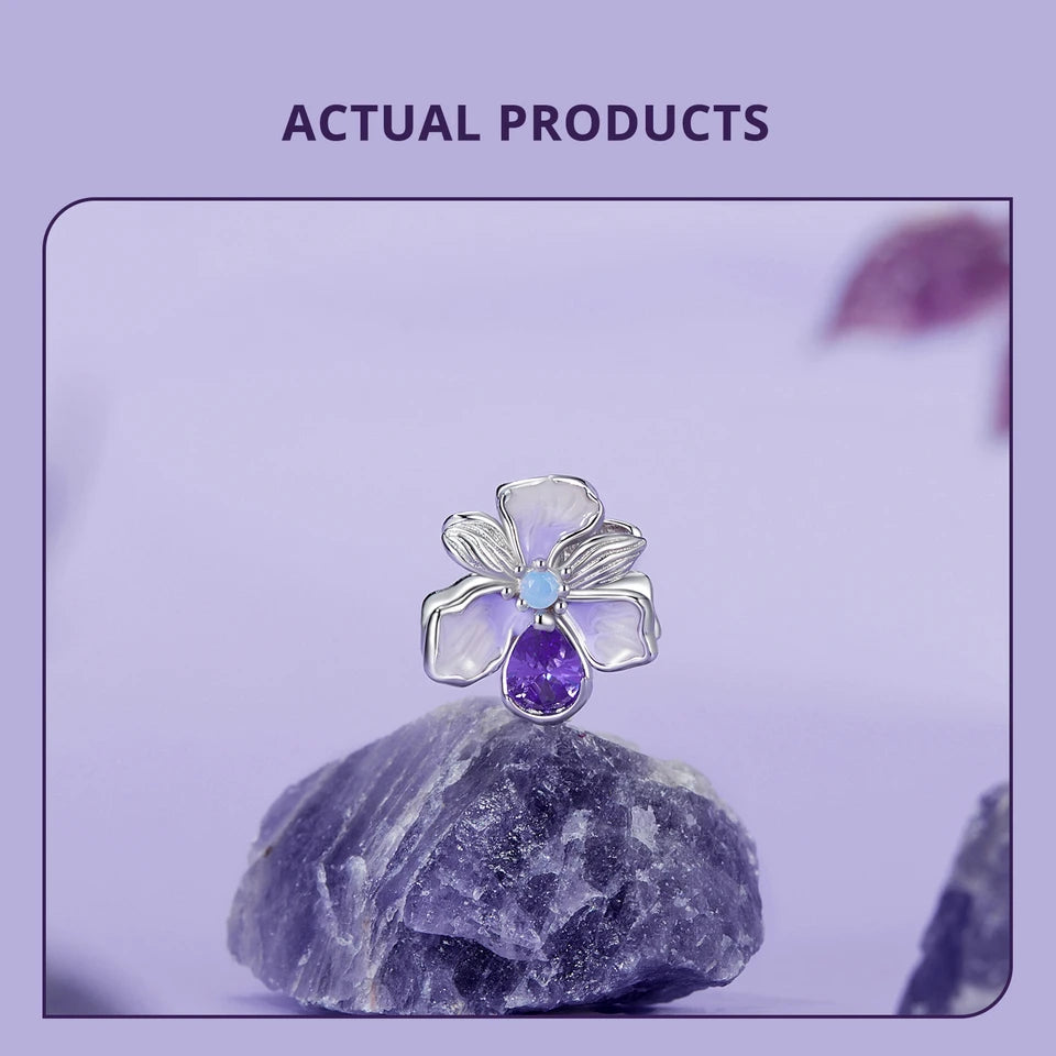 Bamoer 100% 925 Sterling Silver Romantic Crystal Butterfly Iris Charm For Women Fit Bracelet DIY Necklace Fine Jewelry Gift