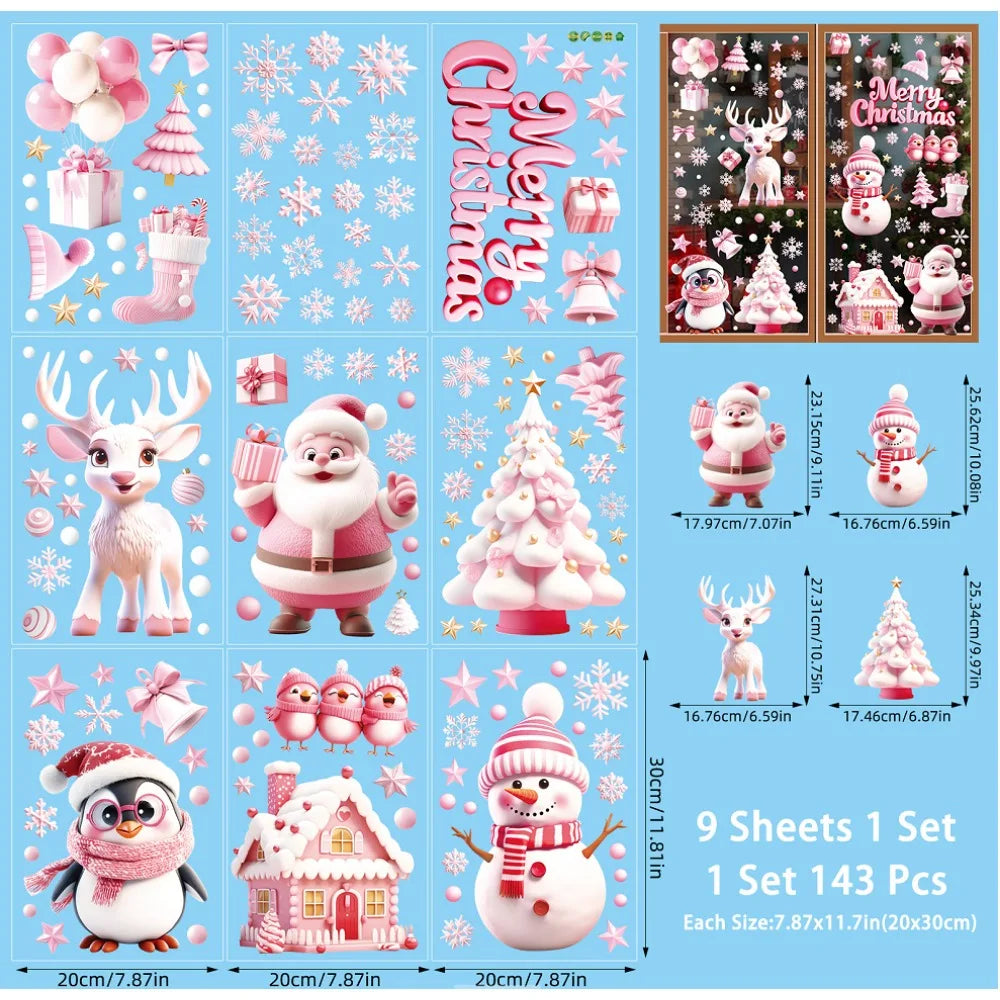 Christmas Festive Window Clings 9 Sheets/110pcs Merry Christmas Stickers for Glass Windows - Snowflake, Reindeer, Santa