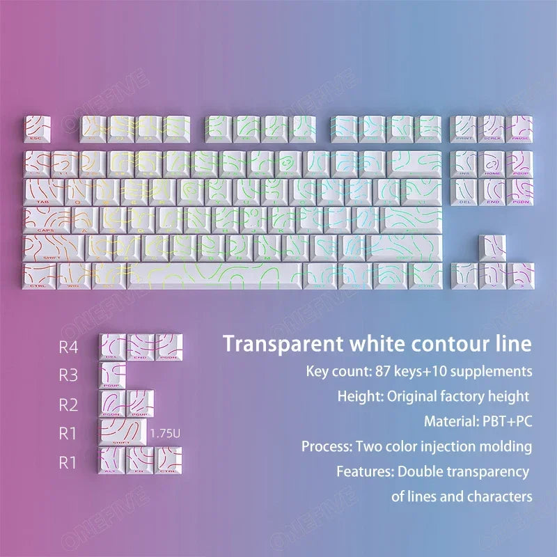 Contour 4.0 Side Engraved Keycap PBT Translucent 97 Key Gaming Mechanical Keyboard Key Cap White For Magnetic Switch