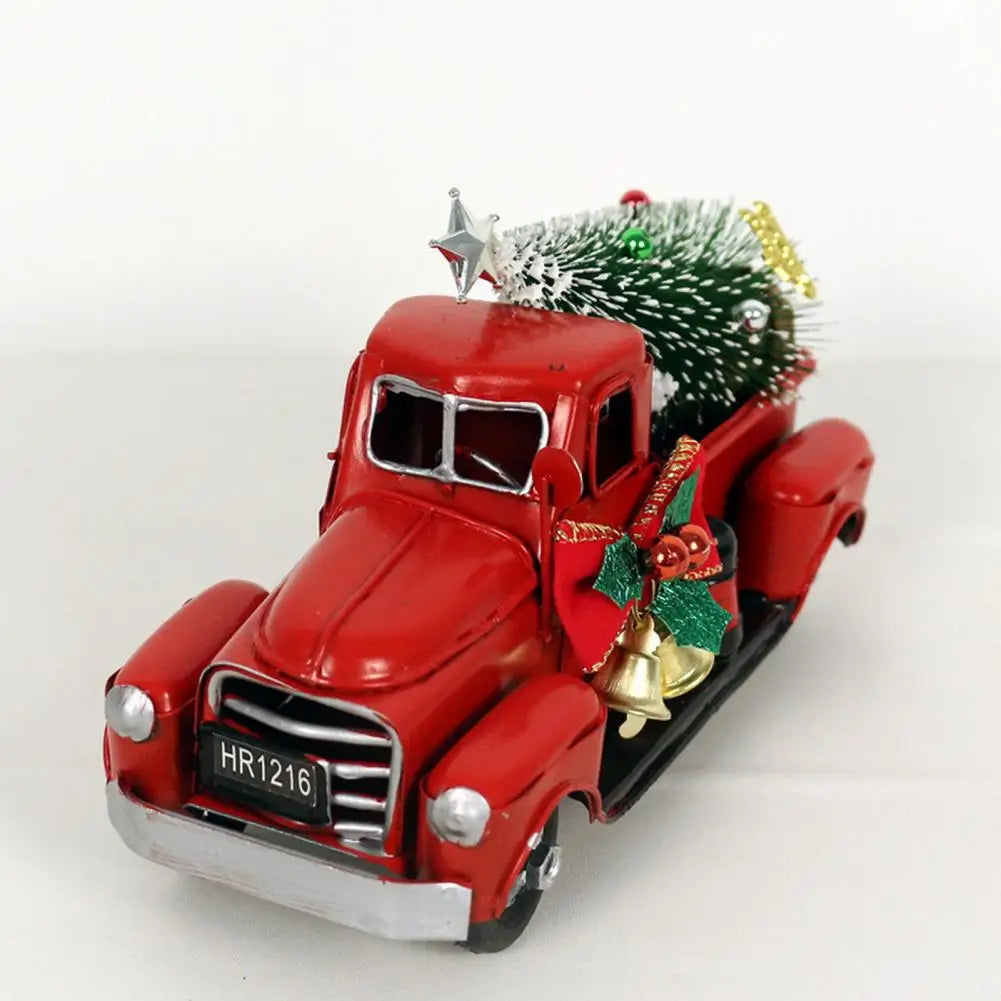 Red Truck Christmas Ornament Retro Car Model Xmas Tree Bell Decor Paint Car Ornament Christmas Decoration Home Office Decoration
