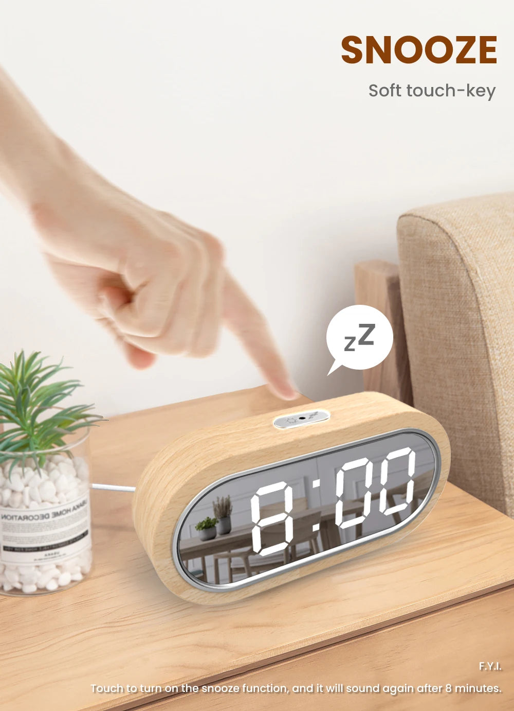 FanJu Digital Clock Alarm Snooze Table Thermometer Electronic USB charger LED Wooden Watch Living room Desk Clocks AAA Powered