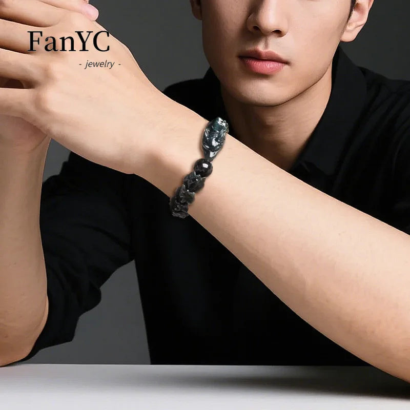 High-end Natural Burmese Jadeite Dragon Bone Bracelet with Exquisite Carving Fashionable Jewellery Gift for Men and Women