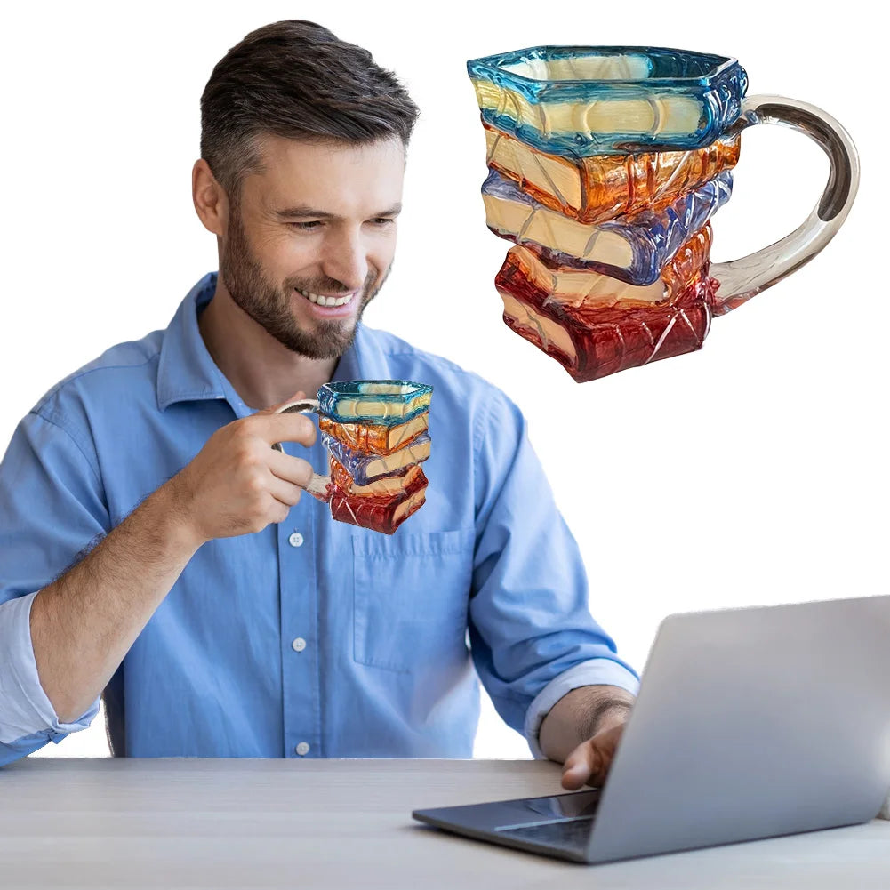 3D Painted Book Mug Wear Resist Creative Book-Shaped Drinkware Multi-Purpose Novelty Water Mug for Beer Wine Juice Tea Coffee