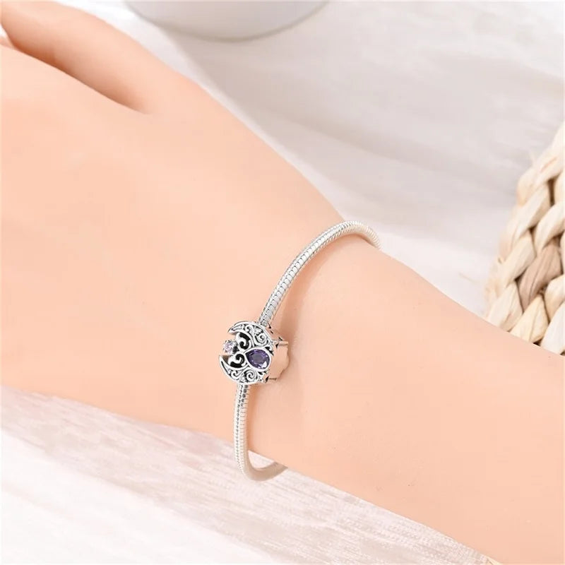 Hot Sale 925 Silver Retro Heart Shape Lotus Angel Charm Beads Fit Pandach Original DIY Bracelets Birthday Gifts Fine Jewelry