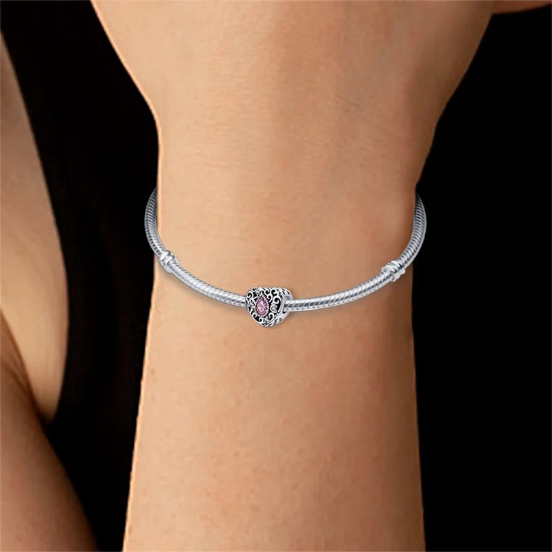 Hot Sale 925 Silver Retro Heart Shape Lotus Angel Charm Beads Fit Pandach Original DIY Bracelets Birthday Gifts Fine Jewelry