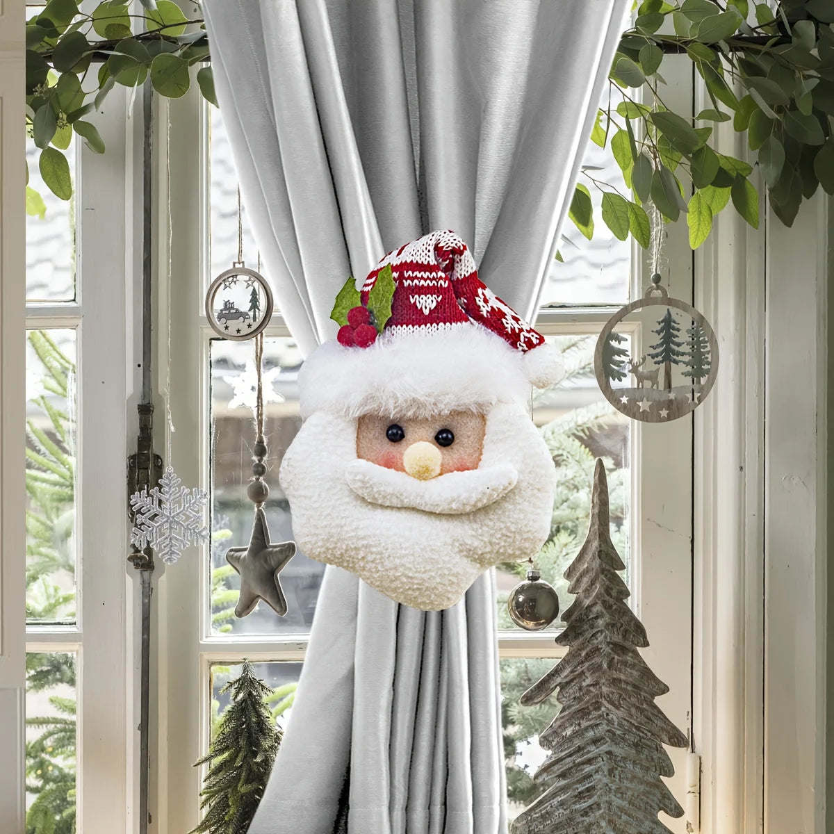 New Christmas Curtain Paste Creative  Santa Claus Curtains Pastes Adjustable Curtain Paste Decorative Drapes Curtain Accessoires