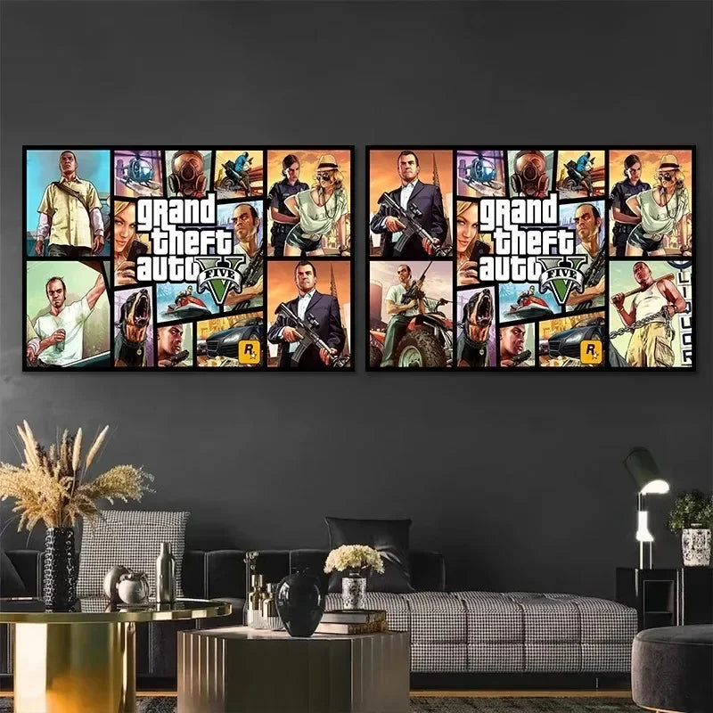 Canvas Painting Wall Picture Print Modern Video Game Grand Theft Auto Poster For Gamer Living Room Home Decor Frameless