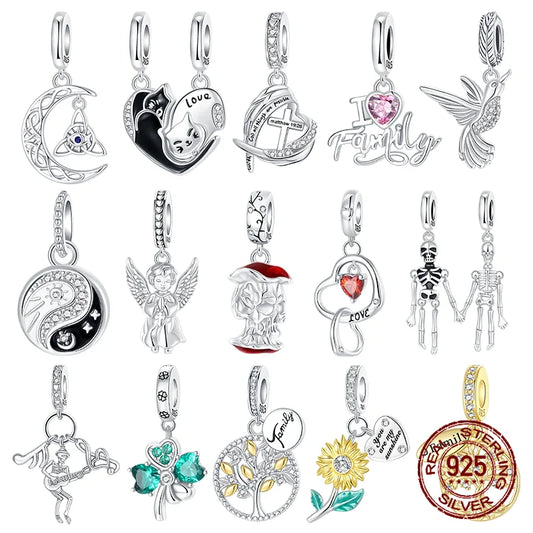 Fit 925 Original Bracelets Zircon Skeleton Angel Celtic Knot Trinity Knot 925 Silver Charms Beads DIY Birthday Jewelry Gift