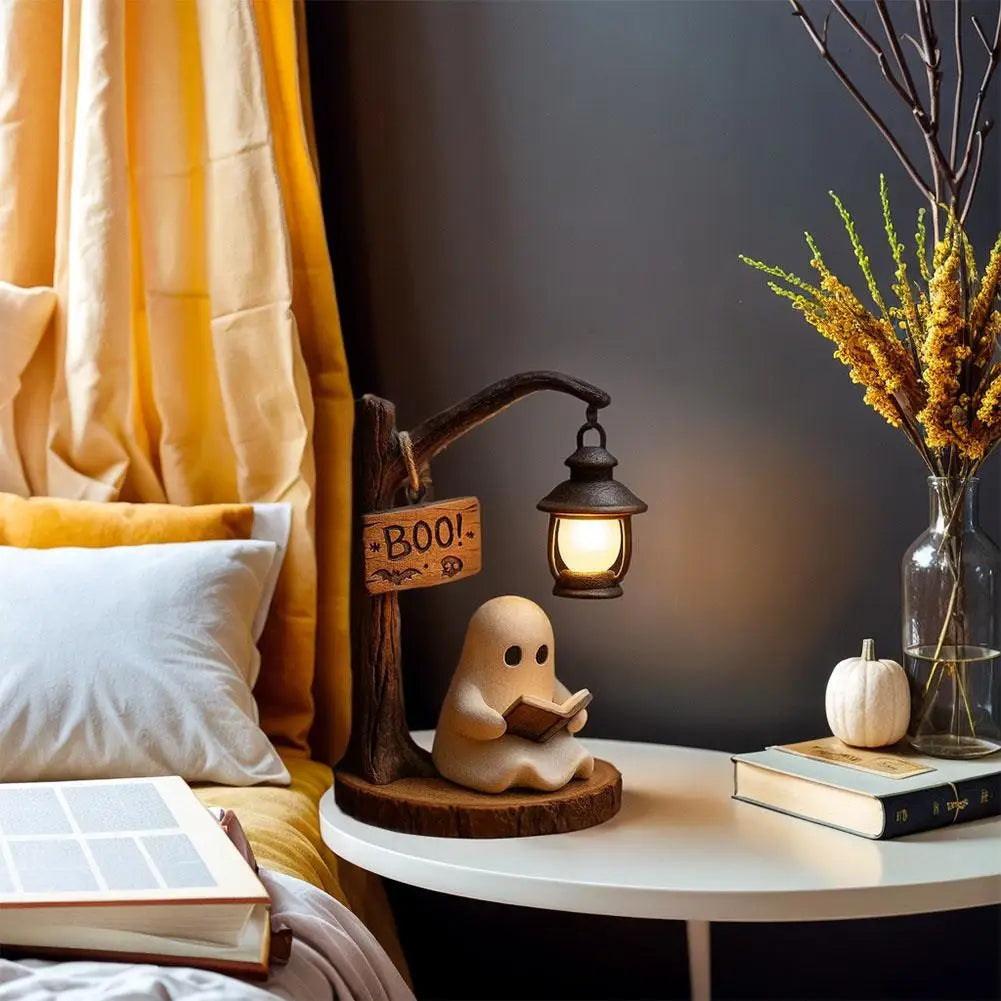 Cute Ghost Reading Light 3D Resin Ghost Desktop Night Light Ornament Warm And Glowing Halloween Home Interior Decoration