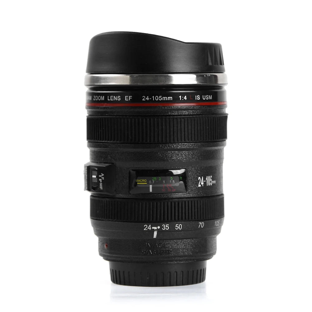 350mL Creative Telephoto Lens Shape Coffee Tea Mug with Lid Stainless Steel