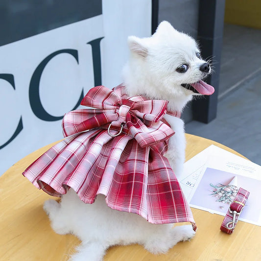 Cute Plaid Skirt Chest Strap Leash Dog Cat Vest Clothes Fighting Supplies Pet Harnesses Walking Pet Accessories Comfortable