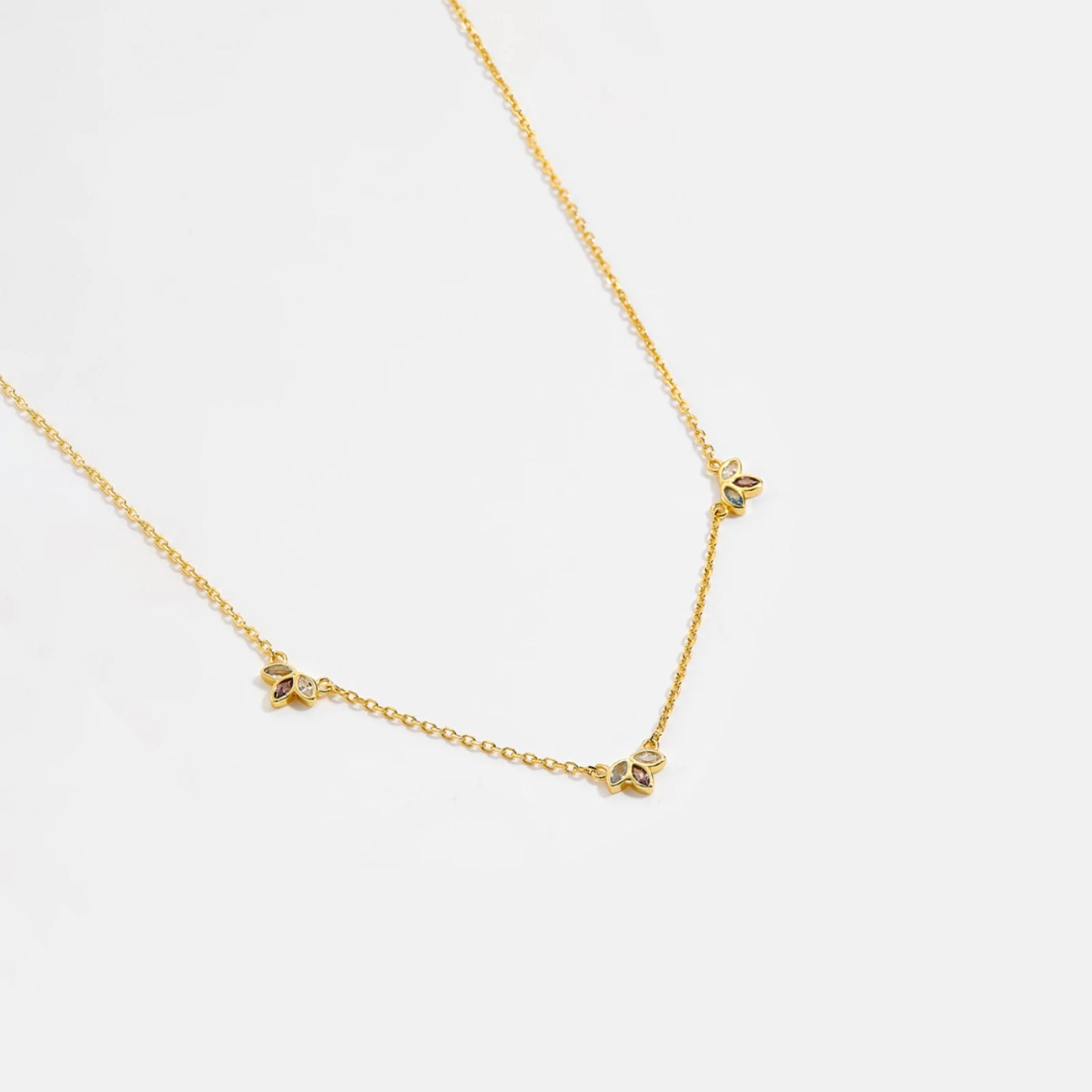ANDYWEN 925 Sterling Silver Gold Three Zircon Queen Flower Pendant Necklace Long Choker Women Wedding Luxury FineJewelry Gift