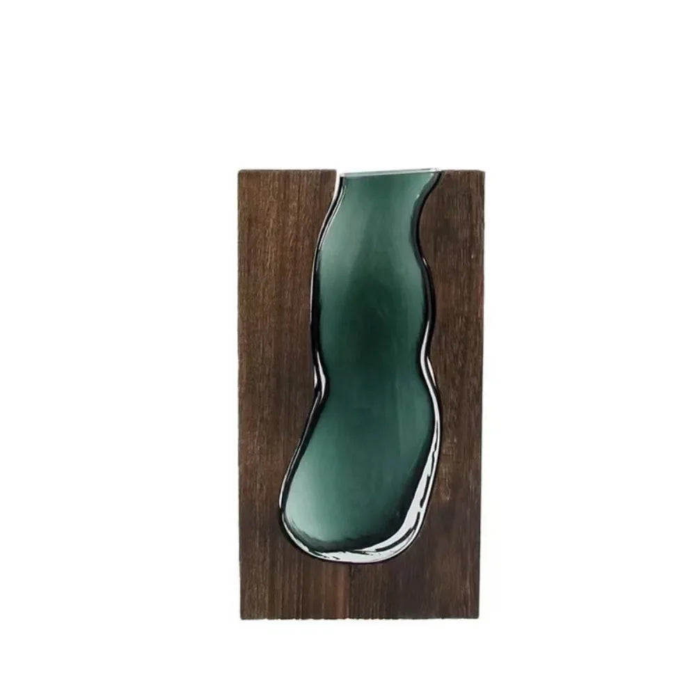 Flower Arrangement Bottle Wooden Glass Vase Creative Modern Hydroponic Flower Holder Exquisite Transparent Flower Pot Homestay