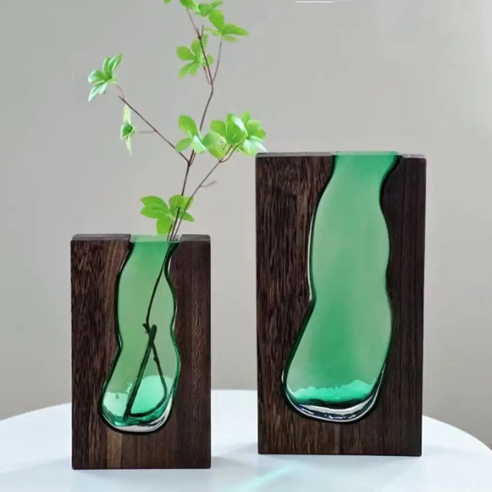 Flower Arrangement Bottle Wooden Glass Vase Creative Modern Hydroponic Flower Holder Exquisite Transparent Flower Pot Homestay