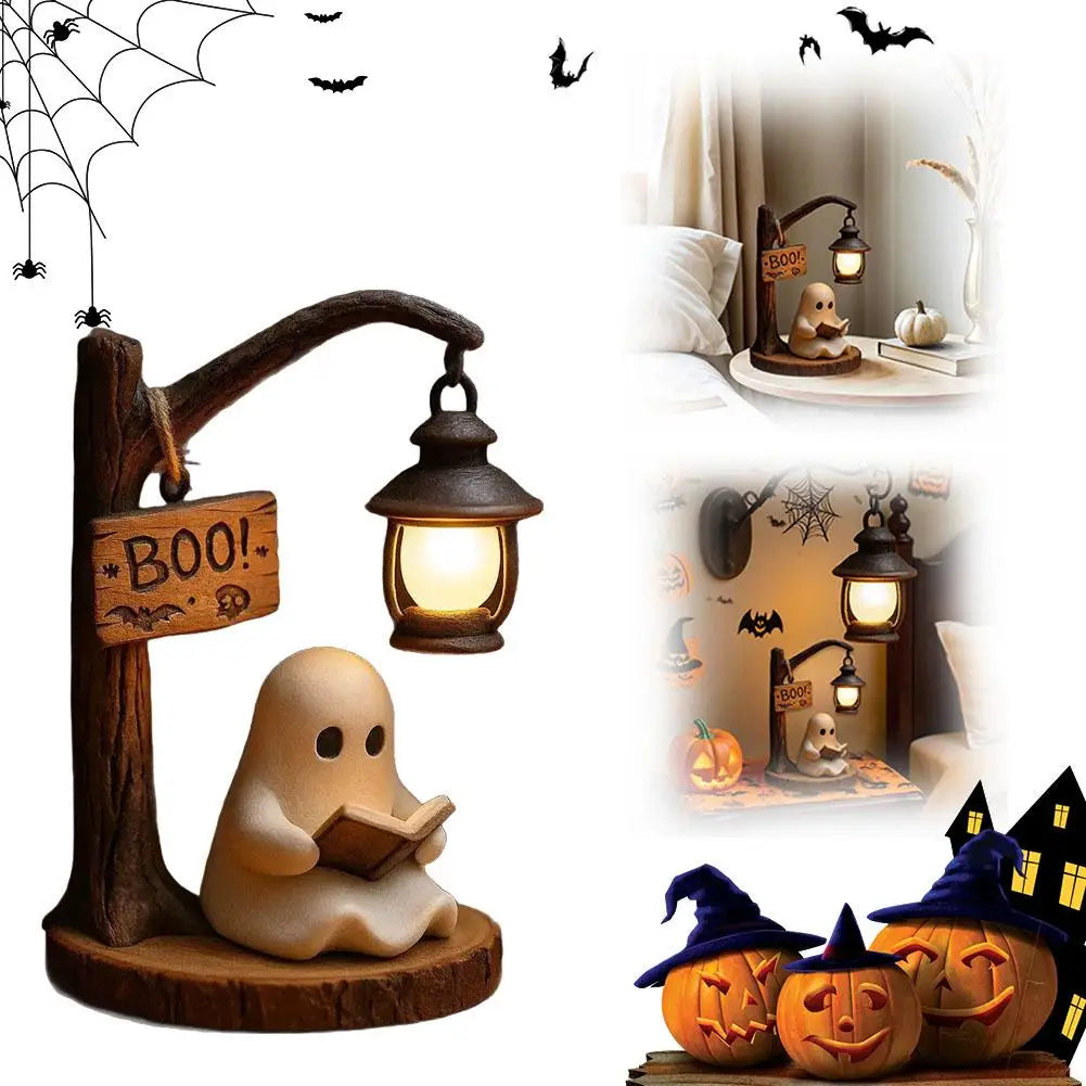 Cute Ghost Reading Light 3D Resin Ghost Desktop Night Light Ornament Warm And Glowing Halloween Home Interior Decoration
