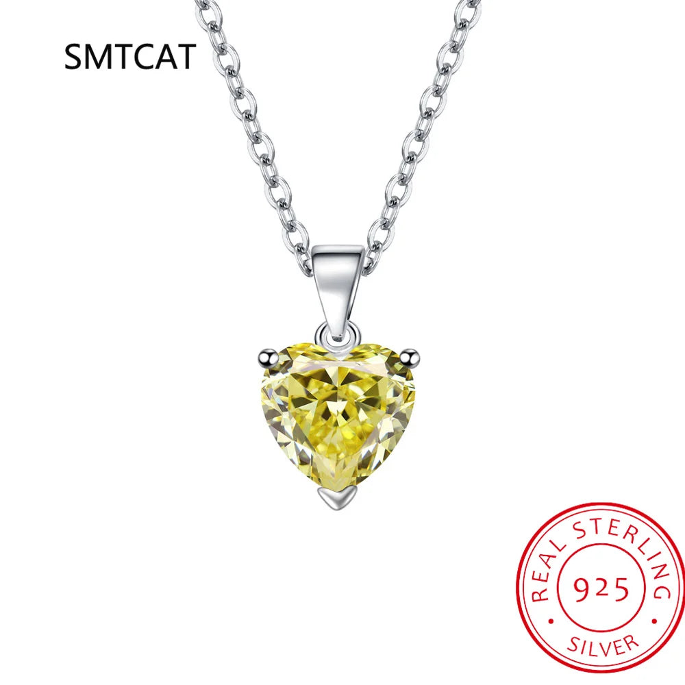 Natural Garnet Citrine Blue Topaz Green Emerald Ruby 925 Sterling Silver Heart Pendant Necklace Colorful Gemstone Jewelry
