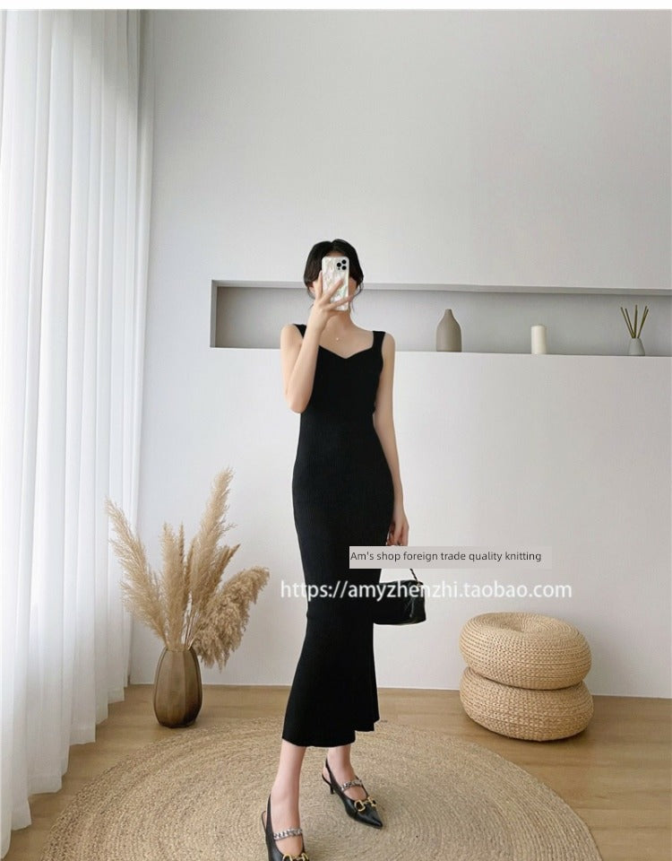 Autumn and Winter V-neck Slim-Fit Sleeveless Sling Fishtail Dress Sweater
