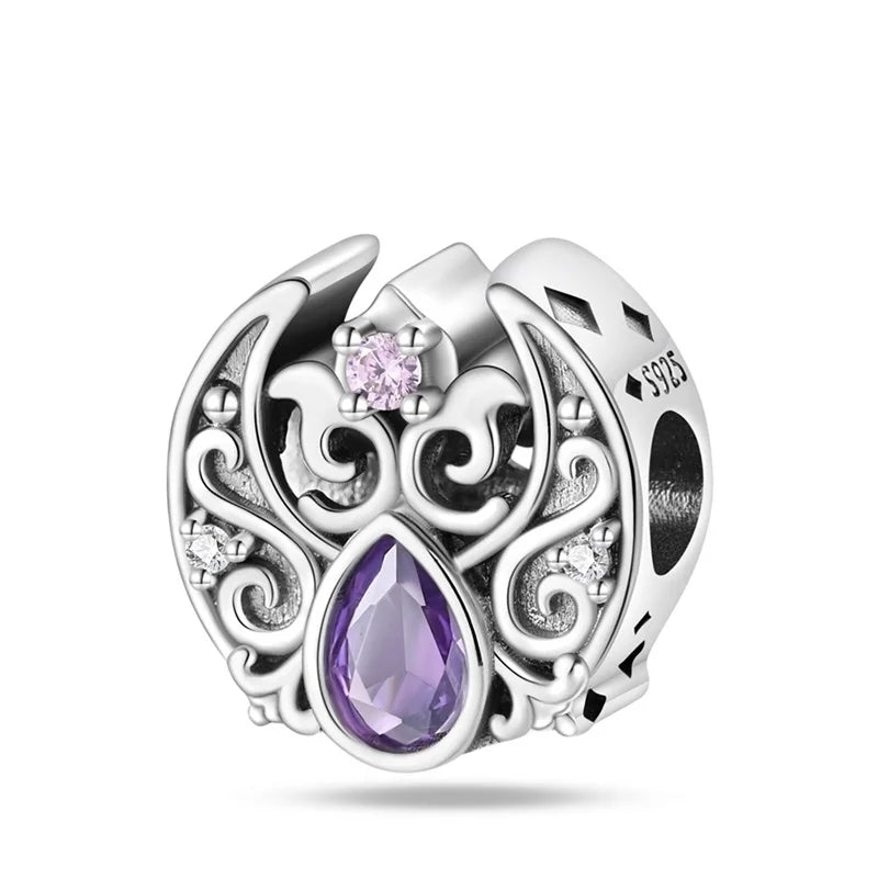 Hot Sale 925 Silver Retro Heart Shape Lotus Angel Charm Beads Fit Pandach Original DIY Bracelets Birthday Gifts Fine Jewelry