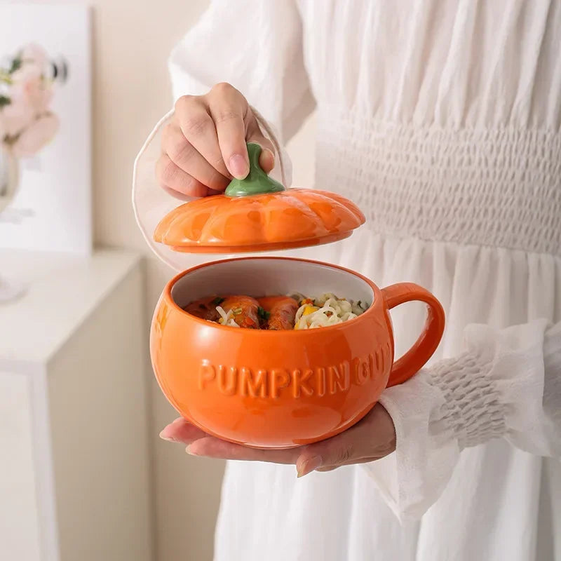 Pumpkin Mug Ceramic with Lid with Spoon Coffee Cups Milk Tea Breakfast Creative Handle Design Gift Drinkware Kitchen Halloween