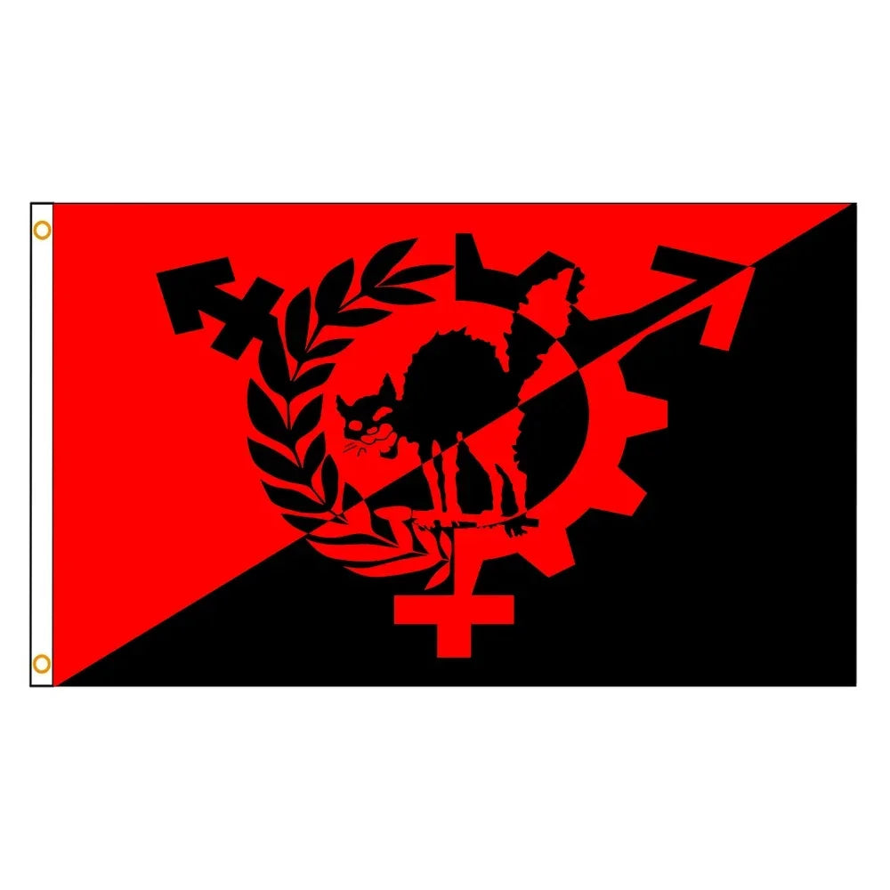 Banner 90x150cm 3x5 Ft Anarchist Black Cat Flag for Decor Anarchy Star Flag(Anarchy Flag)