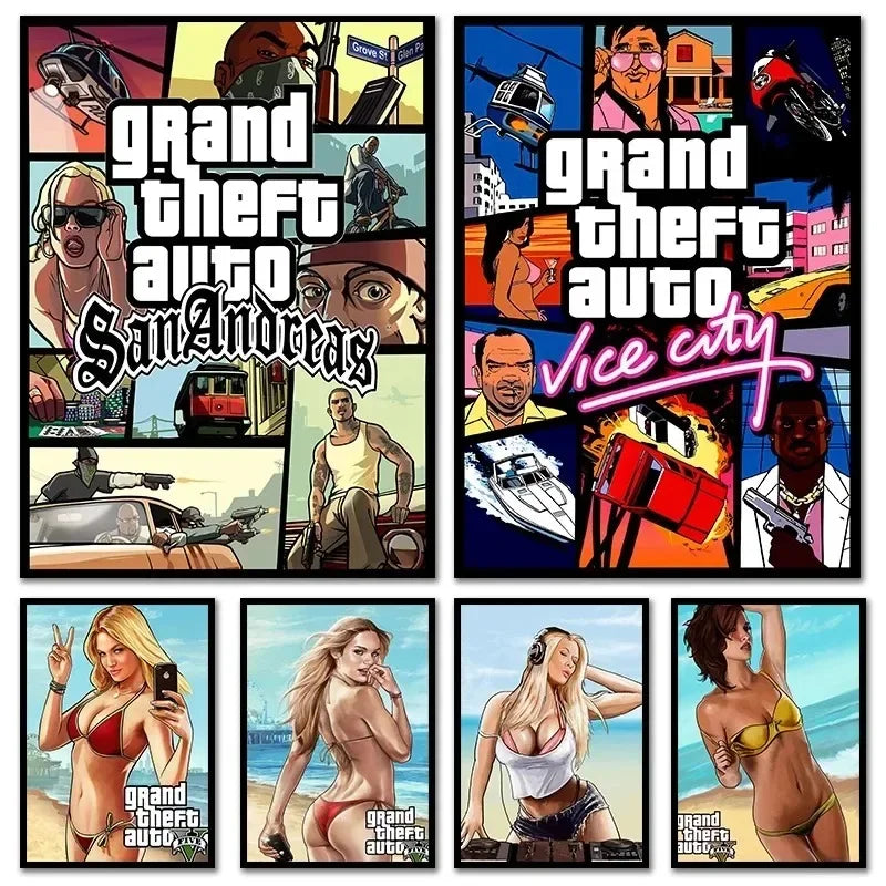 Canvas Painting Wall Picture Print Modern Video Game Grand Theft Auto Poster For Gamer Living Room Home Decor Frameless
