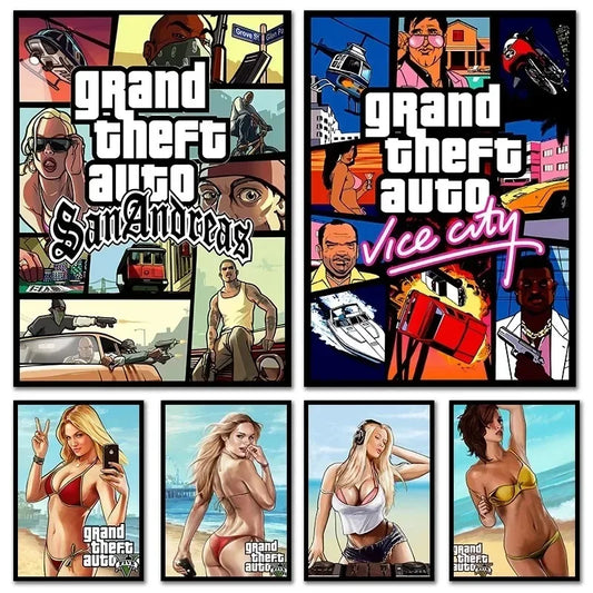 Canvas Painting Wall Picture Print Modern Video Game Grand Theft Auto Poster For Gamer Living Room Home Decor Frameless
