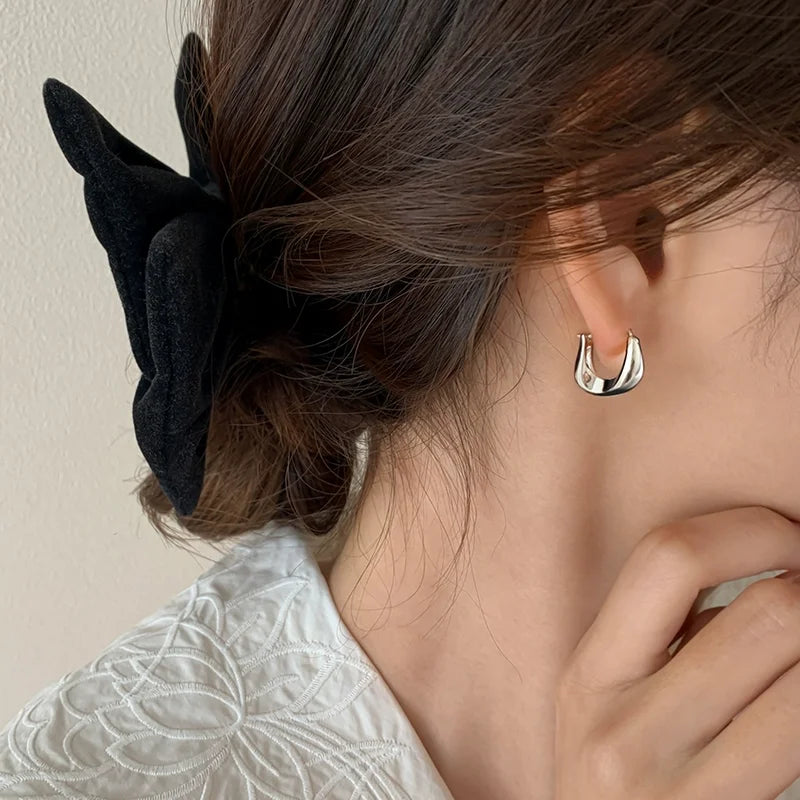 925 Sterling Silver Hoops Earrings for Women Fashion Simple Chunky Round Circle Drop Earring Prevent Allergy Jewelry Party Gifts