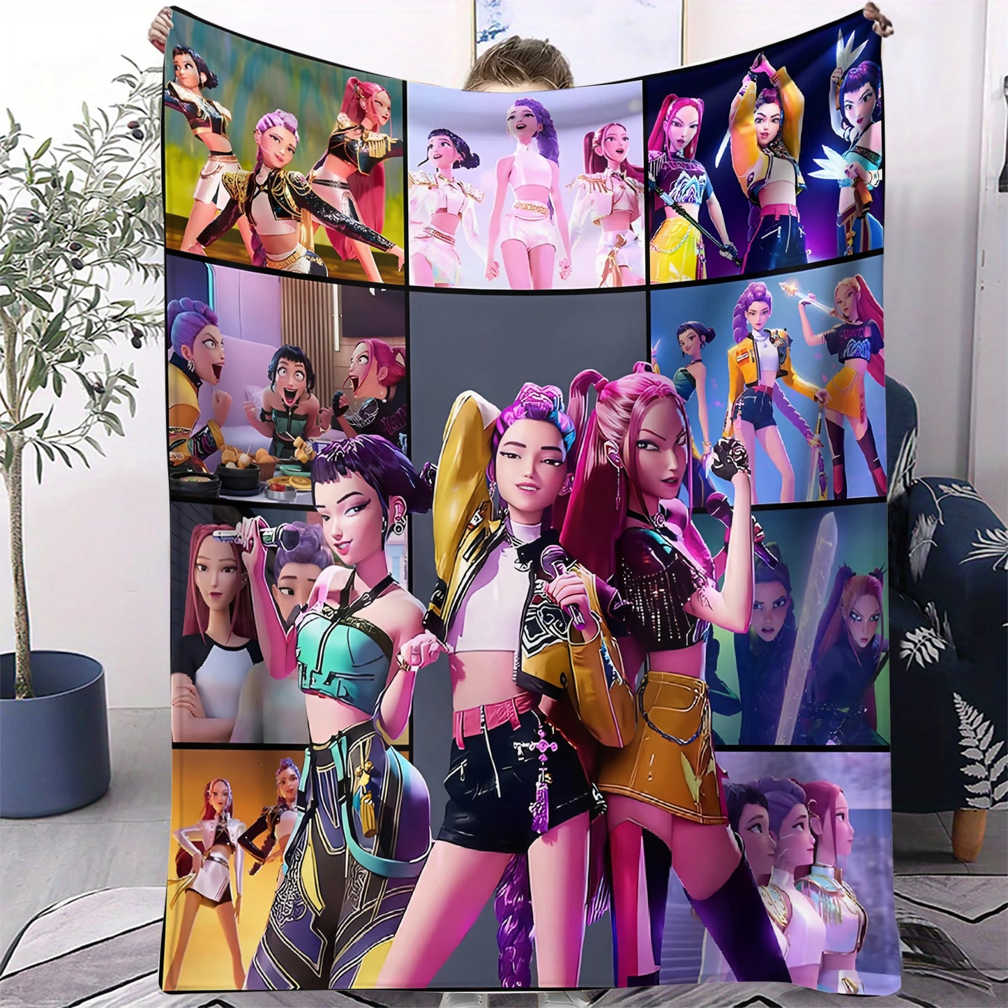 K-Pop Demon Hunters Blanket Hot Anime Flannel Blanket